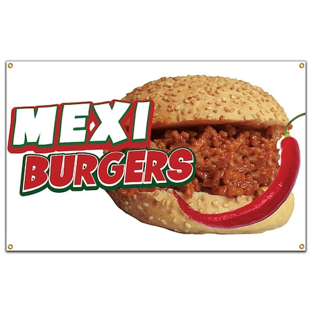 Mexi Burgers Banner Concession Stand Food Truck Single Sided
